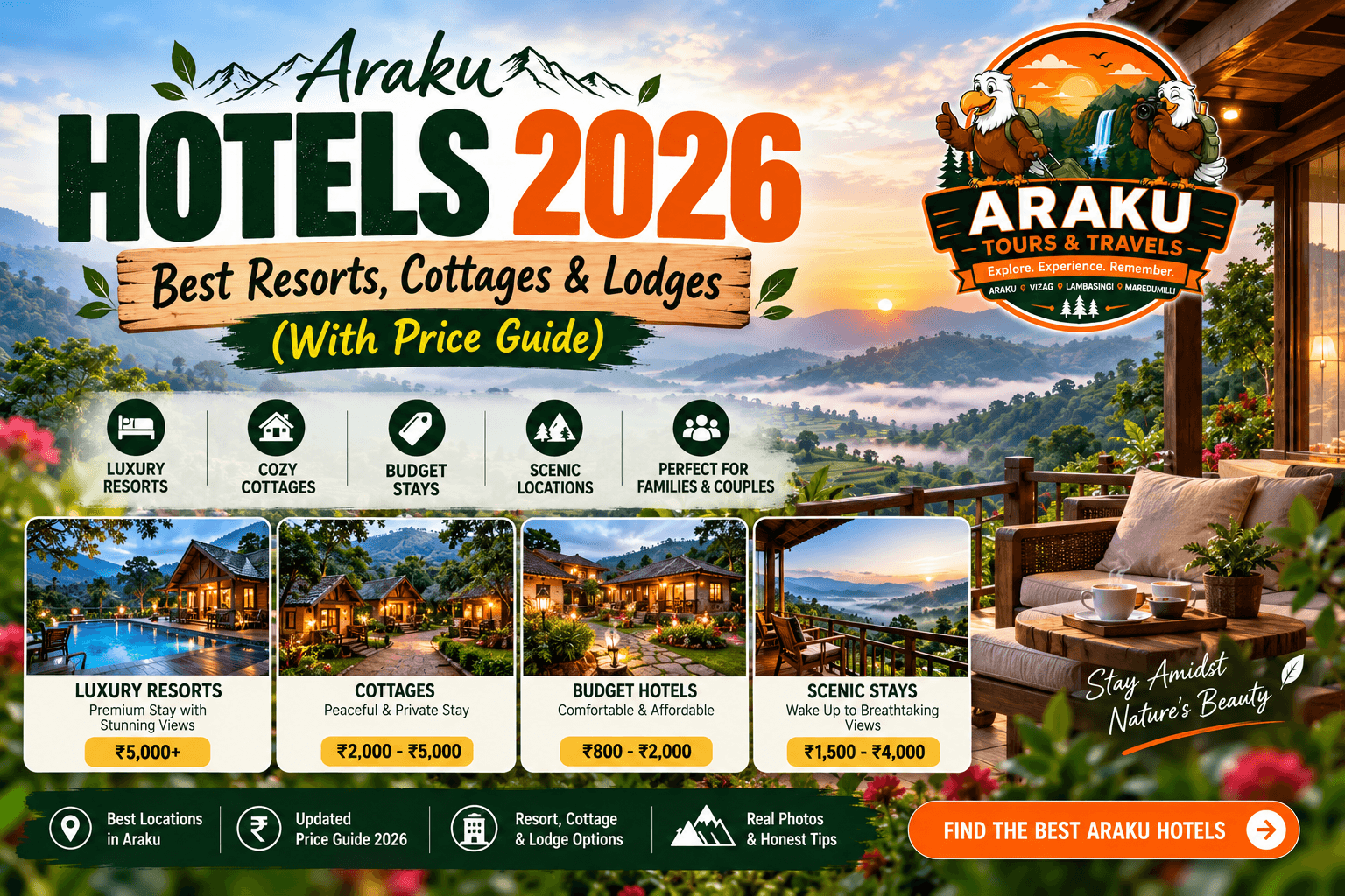 Araku Hotels 2026: Best Resorts, Cottages & Lodges (With Price Guide)